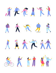 Fototapeta na wymiar Walking and running vector people. Crowd. Men and women isolated on white background