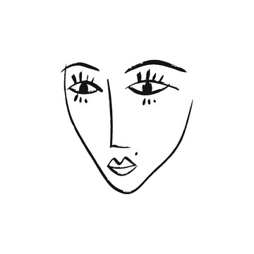 recommend clip art: Vector simple hand drawn black and white trendy line portrait art. Monochrome print for clothes, textile and other. EPS