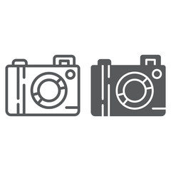 Camera line and glyph icon, lens and photo, photocamera sign, vector graphics, a linear pattern on a white background.
