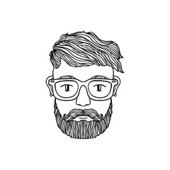 Portrait of handsome stylish casual man hipster with beard. Sketch doodle style illustration. Coloring page element