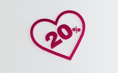 20% off offer in metallic pink letters on white