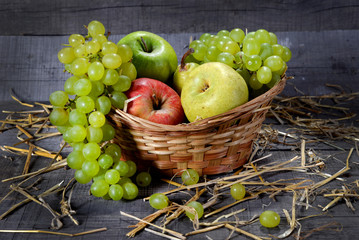 fresh, tasty, juicy, useful fruit in a basket, useful fruit in a basket.A LOT OF FRUITS. AWAY WITH APPLES. FRUITS