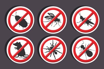 Vector illustration of a stickers set of isolated -  No vermin Sign