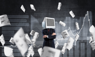 Businessman with monitor instead of head.