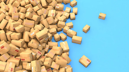3d illustration of hundreds of cardboard parcels lying on a heap