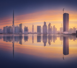 Cityscape of Dubai and panoramic view of Business bay, UAE