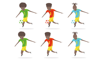 Fototapeta na wymiar young african american sports man standing with football. Professional football player standing with a soccer ball on the field . Vector flat design illustration - Images vectorielles 
