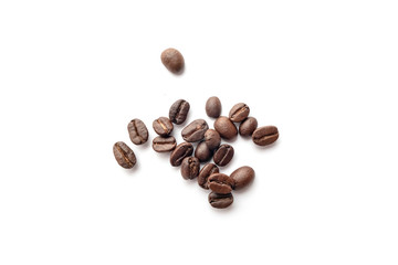 Coffee beans isolated on white background. Close-up.