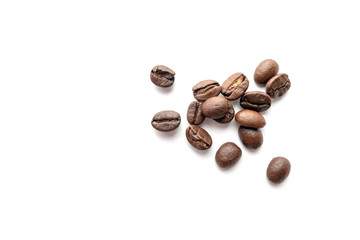 Coffee beans isolated on white background. Close-up.