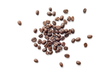 Coffee beans isolated on white background. Close-up.