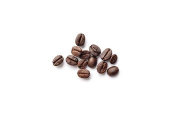 Coffee beans isolated on white background. Close-up.