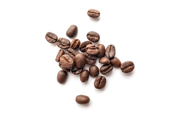 Coffee beans isolated on white background. Close-up.