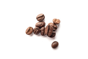 Coffee beans isolated on white background. Close-up.