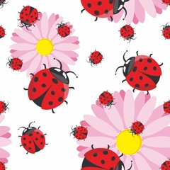 Vector illustration of ladybug seamless pattern