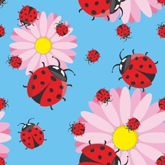 Obraz na płótnie Canvas Vector illustration of ladybug seamless pattern