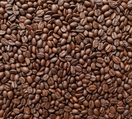 Roasted of coffee beans for background. Close-up.