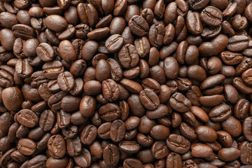 Roasted of coffee beans for background. Close-up.