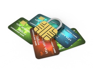3d illustration credit card with lock