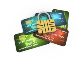3d illustration credit card with lock