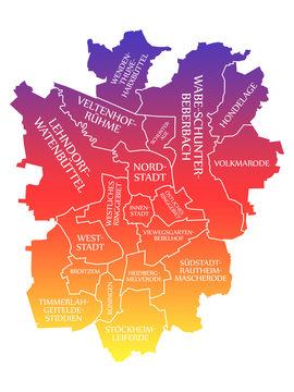 Braunschweig City Map Germany DE labelled rainbow colored illustration