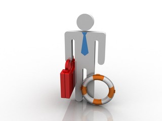 3D illustration First Aid Kit with lifebelt holding doctor