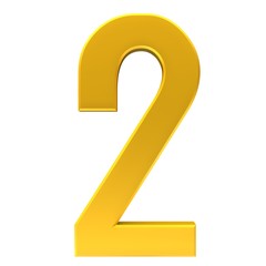 3d number 2 two golden sign isolated on white background