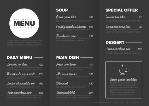Modern minimalistic restaurant menu template
