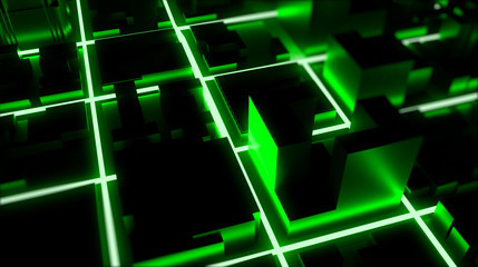 Neon glowing city rendering. 3D Rendering.