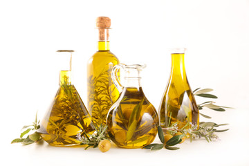 assorted oil bottle isolated on white background