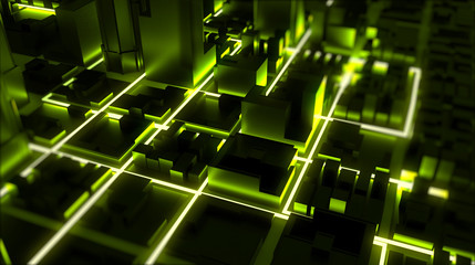 Neon glowing city rendering. 3D Rendering.