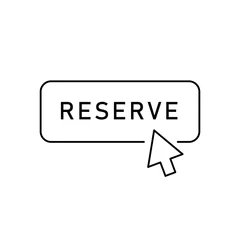 Foto op Canvas Outline reserve button with arrow. Flat outline trendy modern design isolated on white background. Concept of pre order of booking hotel or reserved room in hostel. © Eugenia Proud