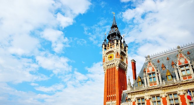 Tower of Hotel de Ville in Calais, France