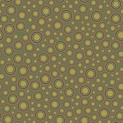 Seamless pattern consisting of colored round geometric elements of different sizes, located on green background