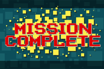 Red pixel retro mission button for video games