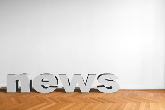 news concept with wall background and copy space - news 3d text   