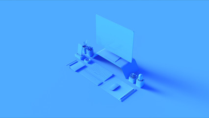 Blue Contemporary Desk Setup 3d illustration 3d rendering	
