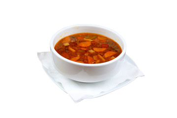 Soup in a bowl isolated on white background