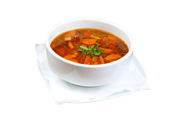 Soup in a bowl isolated on white background