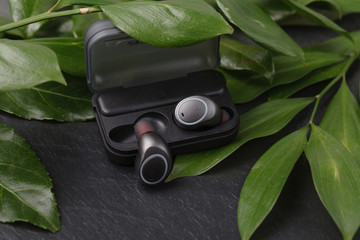 Close up wireless earphones, waterproof for fitnes