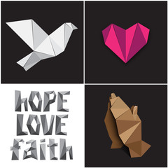 Set of vector illustration. Religious symbols of faith, hope and love.