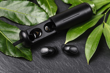 Close up wireless earphones, waterproof for fitnes