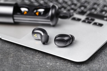 Close up wireless earphones, waterproof for fitnes