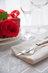 Valentine's day or romantic dinner with red rose.