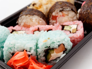 Sushi in disposable tableware. fast healthy food