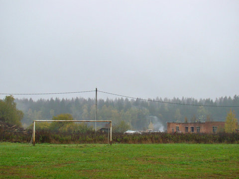 Old Football Goal On The Country Field In Autumn