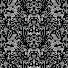 Black vintage Lace seamless pattern with flowers