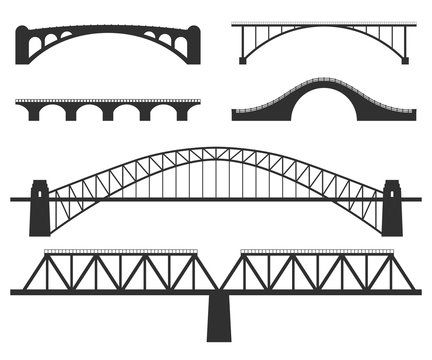 Bridges silhouette. Set of vector illustrations isolated on white.