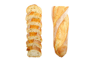 French baguette  isolated on white. Top view.