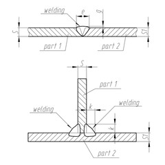 Weld. Scheme of welding two parts. Vector illustration.