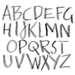 Crayon textured font. Grunge script on white background. Vector calligraphy illustration.